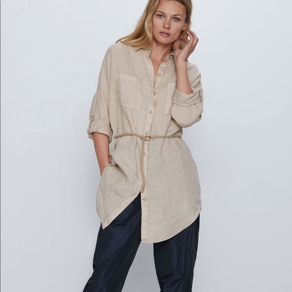 COPY - Zara NWT Stone Oversized Linen Shirt size medium - Picture 5 of 11